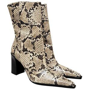 Schutz Raffaela Snake Print Pointed Toe Mid Calf Booties
